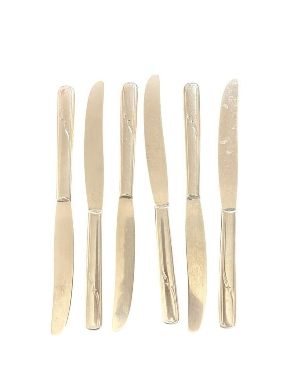 Six Vintage Atomic Star MCM Flatware Dinner Knives USA Stainless